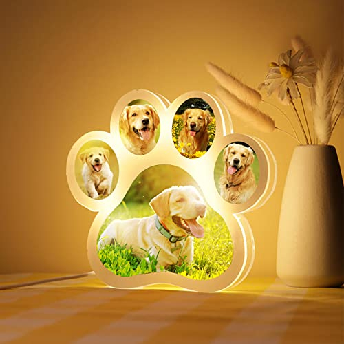 Ozinna Personalisierte Hund Pfote Nacht Lichter benutzerdefinierte Foto Hund Lampe Acrylbrett Nachtlicht Dekor Haustier Gedenkgeschenke für Haustier Hundeliebhaber (Hundepfote 2)
