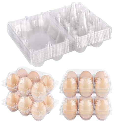 Plastic Clear Egg Carton for 6 Eggs,12Pack Egg Tray Reusable Medium Size Egg Cartons Perfect for Egg Trader Market Farmers Display Farmer Camping Picnic Travel Storage-Holds Medium 6Eggs Securely
