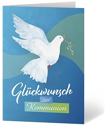 Einladungskarten Manufaktur Hamburg XXL Glückwunschkarte A4 zur Kommunion - große Karte mit Umschlag Kommunionskarte Grußkarte für Jungen und Mädchen Taube Freiheit