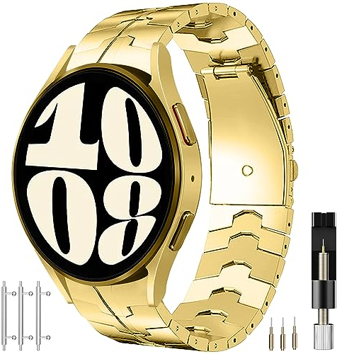Miimall Kompatibel Mit Samsung Galaxy Watch 7/FE/6/5/4 Armband 40mm 44mm, Edelstahl Metall Doppelte Faltschließe Verstellbar für Galaxy Watch 6 Classic 43mm 47mm/5 Pro 45mm-Gold