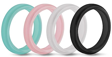 Longbeauty 4 Stk Silikon Ehering 4mm Gummi Hochzeit Bands Gummibänder Ring für Sport Outdoor Fitness, Größe 54