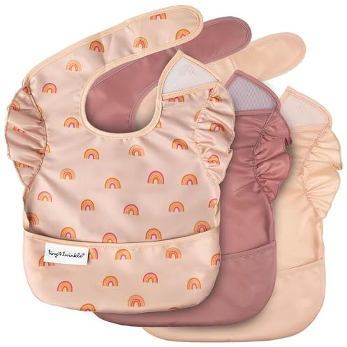 Tiny Twinkle Schmutzfeste Baby-Lätzchen zum Essen – Wasserdichte, Abwischbare Kleinkind-Lätzchen – Reisefreundlich – Frei von PFAS, PVC, BPA und Phthalaten – (3 Pack, Boho)