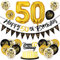 Bluelves 50. Geburtstag Deko Set: Schwarz-Gold Luftballons, Banner, Wimpelkette, Folienballon 50, Cake Topper für 50. Geburtstag Party Dekoration