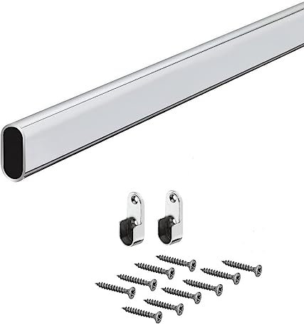 AERREGI Guardaroba guardaroba guardaroba ottone | Asta CROMO LUCIDO per armadio 1500 mm OVALE | Tubo metallico vintage | Tubo per mobili 30 x 15 mm | Inclusi 2 fissaggi | 1 Pezzo