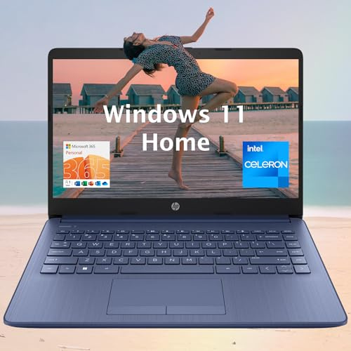 HP - Laptop (include 1 anno Microsoft 365), schermo HD da 14 pollici, 16 GB di RAM, 64 GB eMMC, Intel Quad-Core N4120, studenti e affari, webcam, HDMI, Wi-Fi, RJ-45, Windows 11 Home, blu
