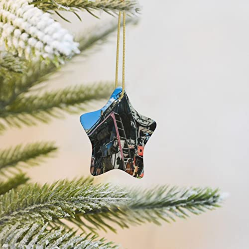 Lokomotive Weihnachten Ornament 2023 Stern Keramik Weihnachten Hängende Ornament Weihnachtsbaum Dekorationen Anhänger für Xmas Hochzeit Party Dekoration Keramik Ornamente