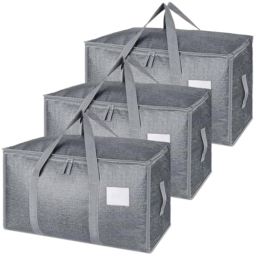 SUNNOW 3 Pack 90L Large Moving Bags, Waterproof Clothes Storage Bags Large Storage Bag with Zips for Clothes Storage Moving Travelling Camping Garden Tools Moving Totes Christmas Storage Containers