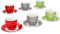 MamboCat Variant Trio Kaffeetassen mit Untertassen für 6 Personen in Grün, Rot & Grau I farbige Porzellan-Set für Frühstück & Kaffee I Je 6x Teetassen 200ml & Untertassen I Geschirr für Zuhause