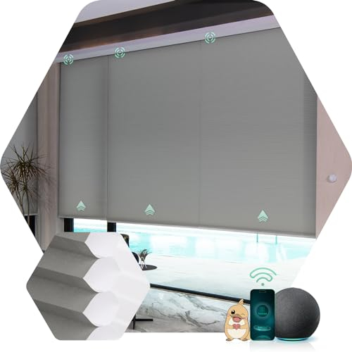 Yoolax Elektrische Wabenplissee mit Fernbedienung,Alexa& Google Home Kompatibel,Thermo Jalousien wärmeisolierter Smart-Rollo nach Maß für Fenster,50% Verdunkelung(Halbverdunkelung Dunkelgrau)