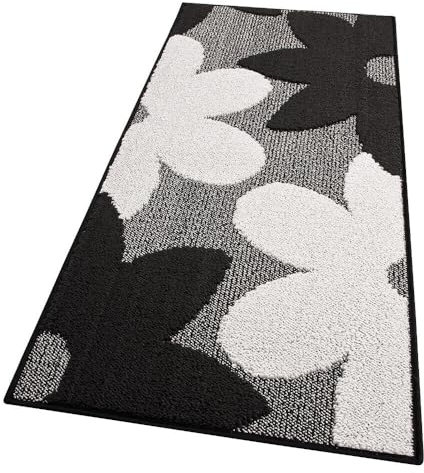 emmevi Tappeto Cucina 3D Fiore Tridimensionale Morbido Bordato Moderno Passatoia Antiscivolo 57x230 Nero