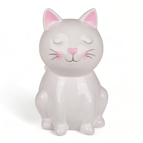 MIJOMA Keramik Spardose mit Schloss und Schlüssel, Niedliches Design für Kinder & Erwachsene, Ideal als Geldgeschenkverpackung und zur Geldsicherung (Katze weiß)