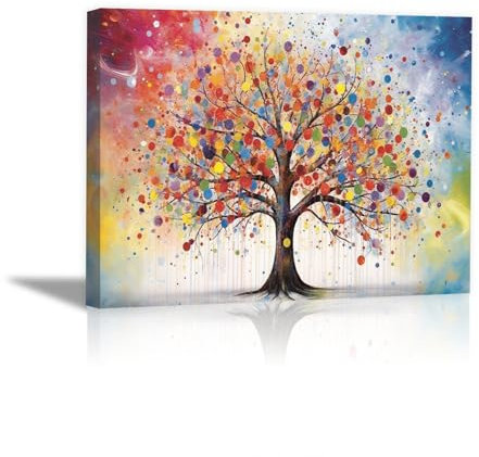 JOSUE Arbre De Vie Decoration Murale Arbre coloré Tableau Mural Enfant Sur Toile,jaune, blanc Peinture Art Moderne Artistique Salon Decoration Murale- 40x60cm Encadrée