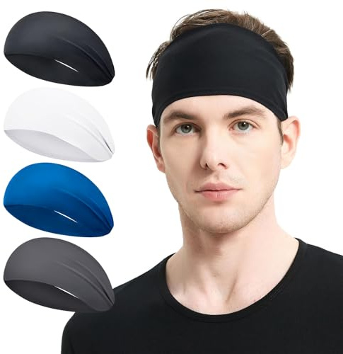 Sport Headband, 4 Pezzi Fasce Antisudore, Fascia Sport Esecuzione, Fascia Capelli Uomo, Fascia Sudore Uomo, Fascia Antisudore per la Testa per Corsa, Basket, Fitness Fascia Assorbi Sudore