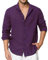 Enlision Chemise Lin Homme Violet Manches Longues Été Coton Chemises Henley Shirt Leger Ample de Couleur Unie Casual Classique de Plage 2XL
