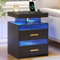 LED Nachttisch mit Ladefunktion & RGB Licht: Beistelltische mit Menschlichen Körper Induktion 24 Farben Lichter, Nightstand mit 2 Schublade Holz Nachtkommode für Schlafzimmer/Wohnzimmer, Schwarz