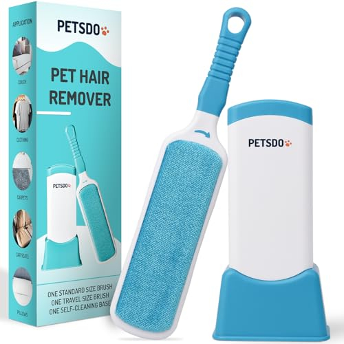 Lint and Pet Hair Remover - Lint Rollers for Pet Hair, Dog Hair Remover- Lint Remover Brush - Double Sided Self Cleaning Loose Hair Catcher for Pet, Hair Cleaner for Clothes, Sofa, Carpet - Blue
