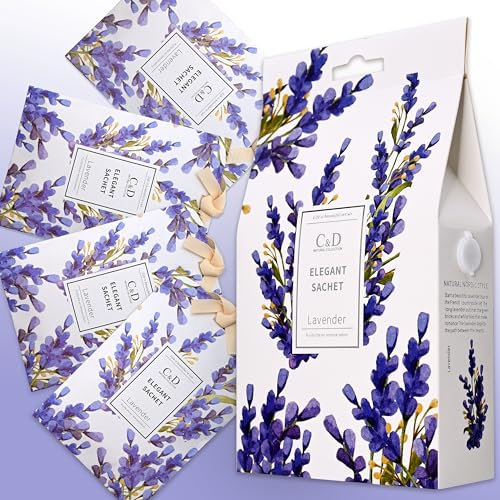 Lavender Scented Sachets, Air Fresheners, Lavender bags for Wardrobes moths Drawers Closets Office Bedroom Bathrooms Living Room Cars Sports Bag, 4 Packs