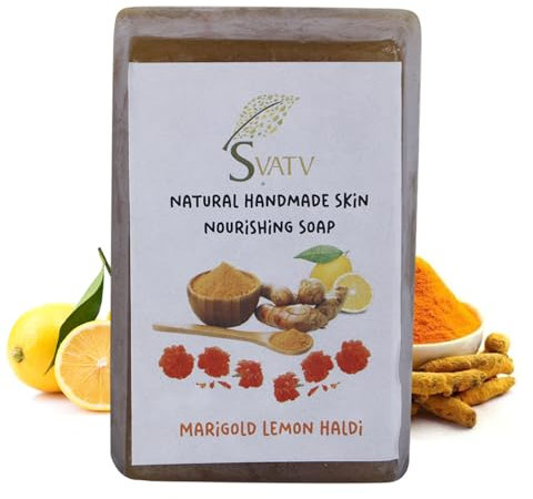 SVATV Marigold Zitrone Kurkuma Seife, handgefertigte natürliche Stückseife für Männer & Frauen, feuchtigkeitsspendende Körper- & Gesichtsseife, 125g x 2