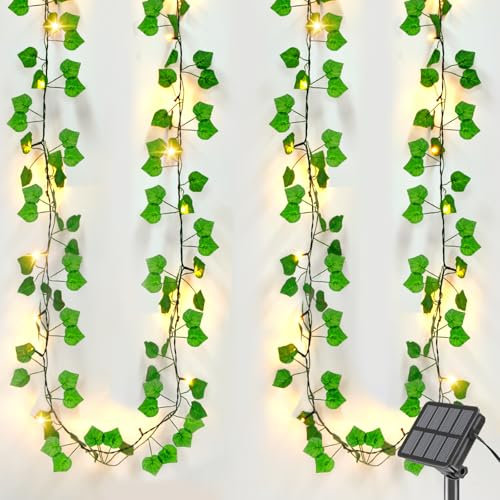 Dalugo Ivy Solar String Lights, 5M 50LED Warm White Vines with Fairy Lights Solar Powered, IP65 Waterproof Artificial Ivy Leaf Garland with String Lights for Garden, Wedding, Home Wall Decor