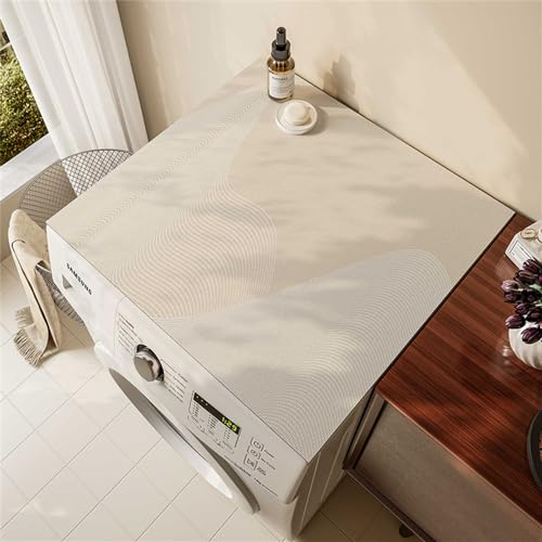 Morbuy Housse de Machine à Laver Minimaliste Beige Absorbants Séchage Rapide Tapis de Protection Universelle Douce et Découpable pour Machines à Laver, Sèche-Linge, Réfrigérateur (Style C,60x60cm)