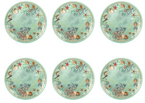 BRANDANI Piatto Piano Marino Reef Set 6 Pezzi 27cm Melamina Celeste