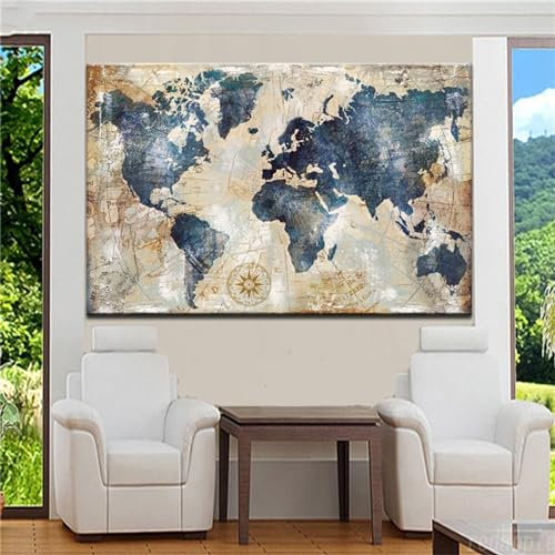 Peinture par Numero Adulte,Carte du monde sans Cadre DIY Acryliques Peinture Numero,Kit de Peinture à l'huile sur Toile pour Débutants avec Brosses et Acryliques Peintures pour Maison Décor 30x40 cm