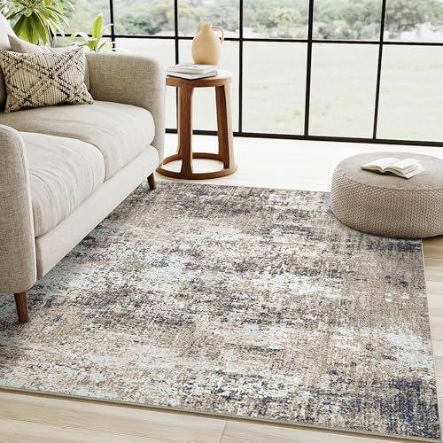HUGEAR Maschine Waschbarer Bereich Teppich 90 x 150 cm Taupe - Wohnzimmer Indoor Akzent Moderner Abstrakter Low Pile Distressed Wurf für Schlafzimmer Esszimmer Rutschfest