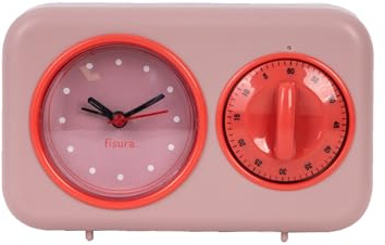 Fisura - Minuteur de Cuisine rétro Rose. Minuteur de Cuisine analogique 60 Minutes. Minuteur Multifonction avec Horloge et Fonction Alarme. Minuteur Pomodoro.