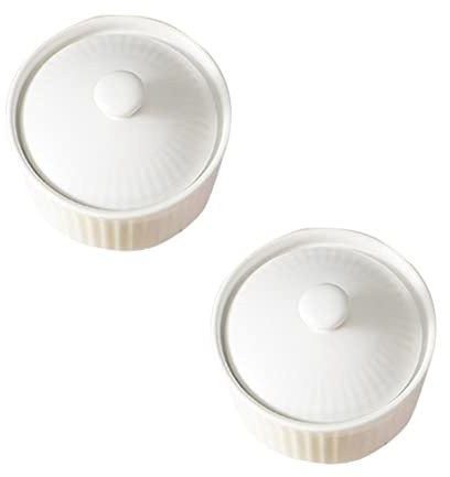KWMAEEUID 2PCS baking bowl Pudding Bowl broiler pan for oven dessert cups with lids Ramekin Bowls ceramic baking utensils oven safe ramekins Cake Porcelain plate French white cera