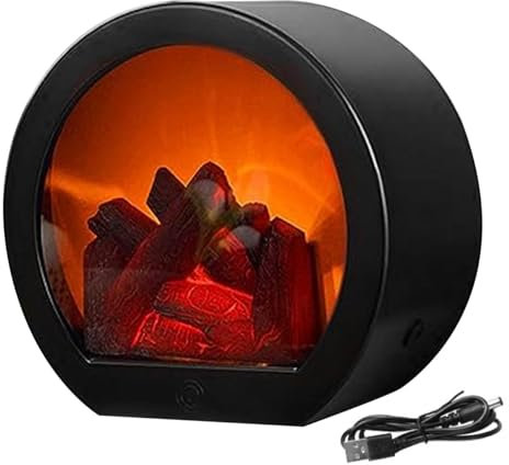 Elektrischer Holzbrenner, elektrischer Kamin, Holzimitat, USB/batteriebetrieben, elektrischer Holzbrenner, tragbarer Tischkamin für Heimdekoration, künstliche Kaminumrandung, festliche Atmosphäre