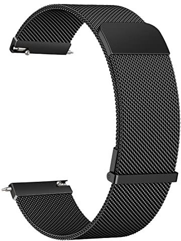 Metal Magnetic Watch Band,20mm/22mm Metal Watch Straps,Mesh Woven Quick Release Watch Strap Adjustable Stainless Steel Replacement with Two Magnetic Clasp,Smart Wat ch Wristbands (Black, 20mm)