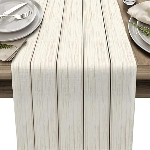 FANSU Bunte Streifen Tischläufer, Herbst Dekoration, Leinen Tischdecke, Waschbarer Tischdeko, Tischläufer Modern für Party, Kaffee, Esszimmer, Kommode, Schlafzimmer (33x120cm,Weiß)