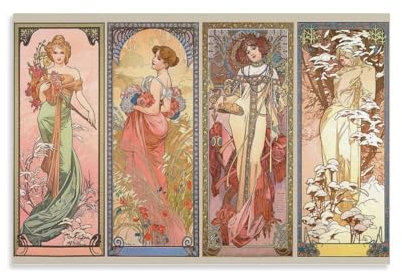 Generisch Alphonse Mucha Vierjahreszeiten-Poster, Kunstwerk, Wandbild, 40 x 60 cm