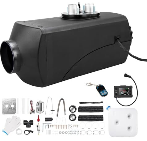 HALOYWB Riscaldatore d'Aria Diesel Portatile da 8 kW e 12 V, Riscaldamento Silenzioso a gasolio con silenziatore, Telecomando, Display LCD per Auto, Camion, Camper, Barca, Camper, Interni, Nero Puro