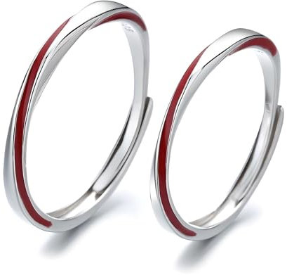 Oryvandel Anello Filo Rosso Coppia in Argento Puro, Regolabile per Fidanzamento, Matrimonio o Promessa, Set Anelli Uomo Donna, Idea Regalo San Valentino Personalizzata