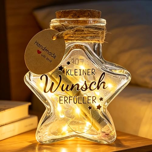 Joycabin Wunscherfüller Geldgeschenk, LED Stern Dekoflasche mit Korken, A | Mit LED-Lichterkette und Pailletten, Lustige Geldgeschenk-Verpackung für Geburtstag, Hochzeit, Taufe und Weihnachten