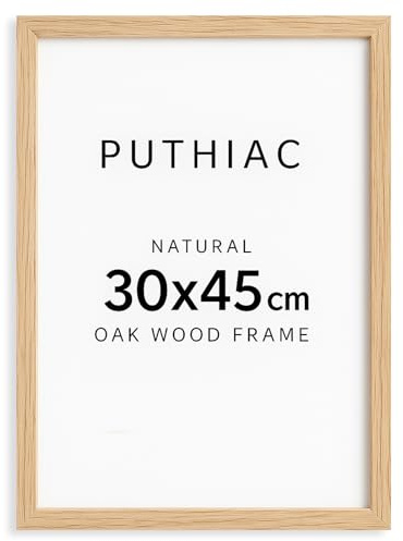 puthiac Bilderrahmen DIN 30x45 cm - Eichenholz Natur - Dünner Rahmen für Dokumente, Zertifikate, Fotos - Hochwertiger Echtholzrahmen