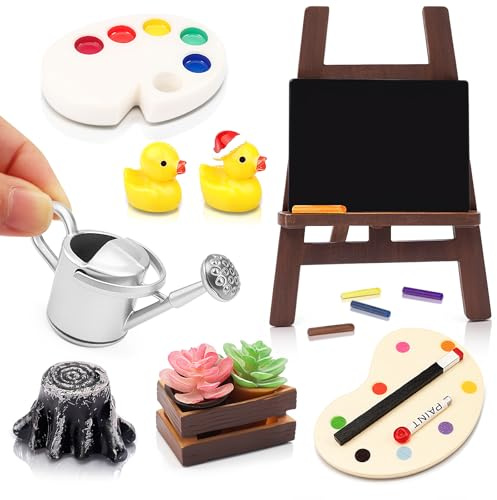 16 Stück Miniatur Wichtel Zubehör Weihnachten Set,Miniatur-Malset Mal Kunst 1:12, Mini Puppenhaus Weihnachtswichtel Lichterkette Miniaturmalerei Deko Party Wichtelzubehör DIY