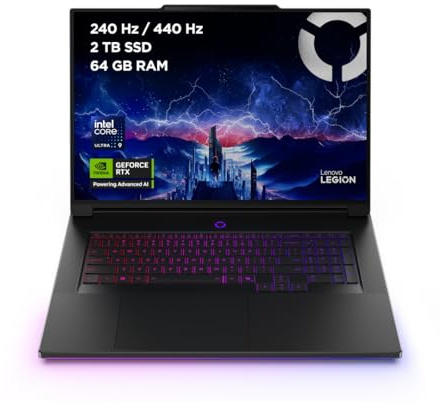 Lenovo Legion 9 Gen 10 - Portátil Gaming IA, 18'' WQUXGA (Intel Core Ultra 9 275HX, NVIDIA GeForce RTX 5080, 440 Hz, 64 GB RAM, 2 TB SSD, Wi-Fi 7, Win 11 Pro) Teclado RGB Español- Negro