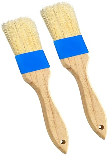 Pastry Basting Brush - Food Grade, Non-Shedding Natural Bristle, Heat Resistant Wooden Handle, Durable Kitchen Tool for Baking, Cooking, Butter, Egg Wash, Glazing, Oil, Sauce (Set of 2, 1.5, Blue)
