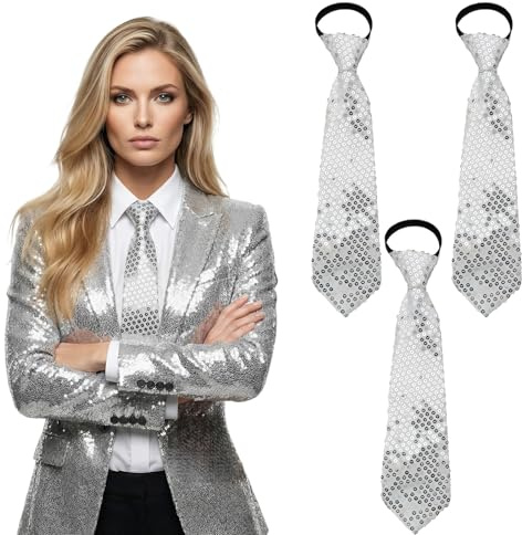 YAEGIMHT 3er-Pack Pailletten Krawatte–Vorgebundene Glitzer-Krawatte mit Gummizug | Party Krawatte für Herren & Damen, Junggesellenabschied, Karneval, Fasching, Halloween, Disco Kostüm