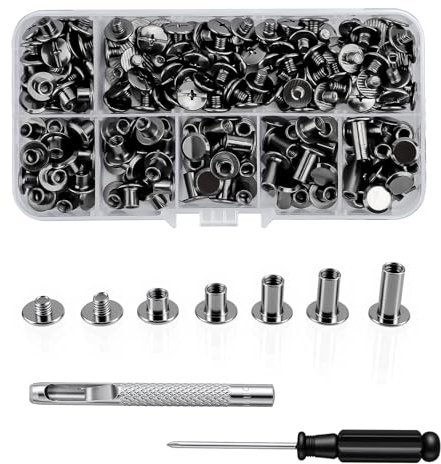 120 Sets Chicago Screws, Binding Screws, Metal Blind Rivets, Leather Rivets for Leather, Fabric, Collar, Bags, Backpack, Purse, Belt Repair (M5 x 4/5/6/8/10/12mm)