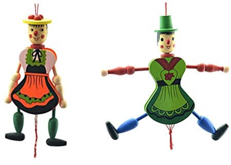 Marionnette à Tirer en Bois, Jouets de Poupée, Décorations Amusantes à Suspendre pour Enfants et Adultes, Lot de 4, 18 Cm, Couleur Aléatoire, Ornement de Mode Classique pour Arbre et Mur