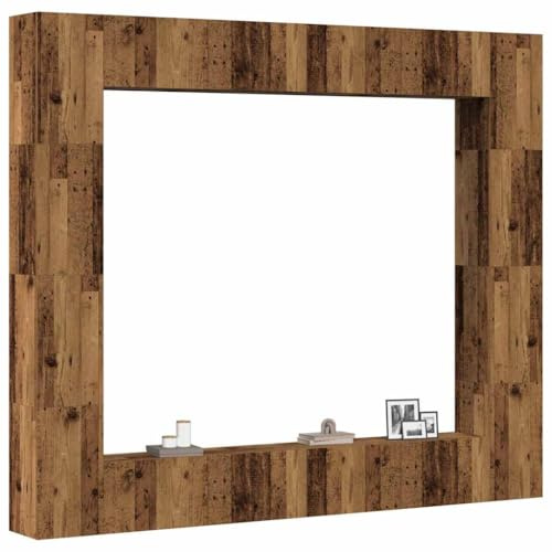 Yunovire Ensemble de 8 meubles TV muraux aspect bois vieilli - Espace de rangement pour salon, chambre à coucher - Design moderne