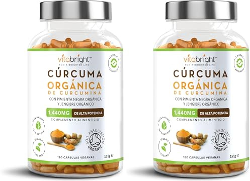 Turmeric and Black Pepper Capsules | 1440mg Dose | 180 Tablets | 3 Month Supply | 2 A Day | Herbal Supplements | High Strength Curcumin | VitaBright Organic Tumeric Supplement (Pack of 2)