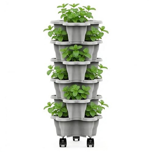 Generico 6 Livelli-fioriera Fragola, Vaso Verticale Per Fragole, Giardino Verticale Per, Torre, Fioriera Da Balcone Per Ortaggi,Con Ruote Impilabile,Vasi Antitempesta,Per Giardinaggio Outdoor Cortile
