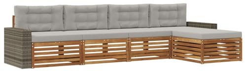 vidaXL Outdoor-Sofagarnitur 5 pcs Natürlich und Hellgrau Polyester, Garten, modernes Outdoor-Sofa, Sitzgruppe für die Terrasse, gemütliche Loungemöbel