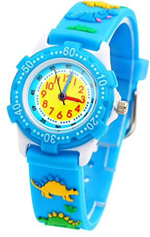 ele ELEOPTION Silikon Kinderuhr 3D Cute Cartoon Digital Uhr Wasserdicht Lehruhr Geschenk für Kleine Mädchen Jungen Kids Kinder Umweltfreundlich Silikon Armbanduhr (Blaue Dinosaurier)