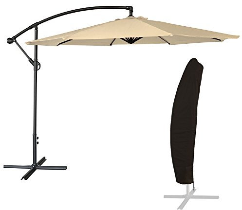 Happy Garden Parasol déporté OAHU Rond 3,50m de diamètre Beige avec manivelle. Parasol déporté inclinable et Rabattable avec Housse de Protection.