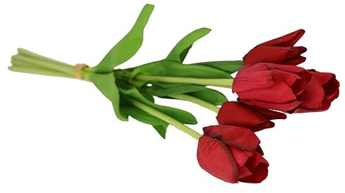 Real-Touch Tulpenbund 5 Blüten Frühjahrsdeko Frühlingsdeko Osterdeko Kunstblumen Künstliche Blumen Gefälschte Tulpe Latex Real Touch Hochzeit Hotel Party Dekoration Einzelblume Stielblume Seidenblume